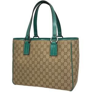 Gucci GG Pattern Tote Handbag Tote Bag GG Canvas Beige Green 113017 Women